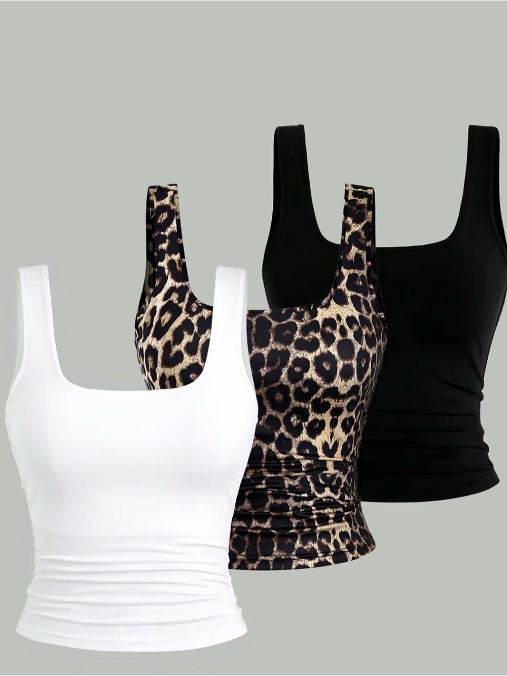 3-Pack Women’s Scoop Neck Tank Top - Black, White & Leopard